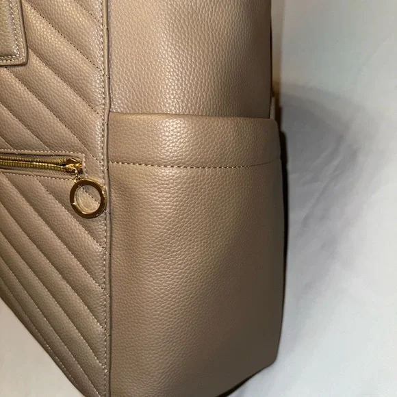 MinkeeBlue Quilted Taupe Tote Bag w/ Pouch – Work, Travel, Mom Bag - Picture 4 of 10